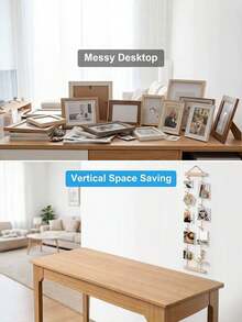 1 Conjunto Decoração de Parede de Fotos Estilo Boêmio em Madeira Natural, Suporte de Exibição de Fotos Sem Furos, Inclui 15 Clipes, Moldura de Fotos Vertical Rústica, Adequado para Quarto, Dormitório ou Apartamento, Presente Atencioso para Família e Amigos, Suporte de Exibição de Fotos Memorial para Casa - Multicolorido - Visão 8