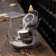 1pc Black Ceramic Incense Burner (Without Incense), Backflow Waterfall Smoke Design, Home Decor, Yoga Accessory, Indoor Aromatherapy Sandalwood Ornament - Multicolor - View 1