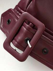 Camellia Spring/Autumn New Women's Casual Fashion Padded Shoulder Motorcycle Short Jacket - Burgundy - View 5