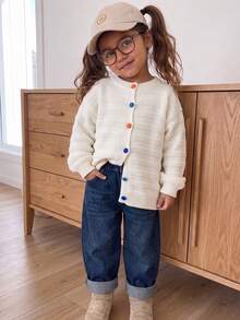 Tween Girls Striped Knit Cardigan, Colorful Button Front Sweater, Long Sleeve Preppy School Top, Cute Casual Fall Winter Daily Wear - Multicolor - View 4