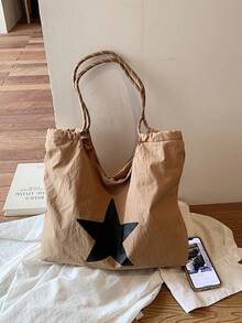 New Vintage Pentagram Large Capacity Commuter Tote Bag Handbag - Khaki - View 7