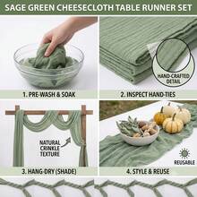 1/2pcs Grey Green Cheese Cloth Table Runner, Bohemian Gauze Cheese Cloth Tablecloth Suitable For Wedding, Party, Birthday, Home Decor - Green - View 5