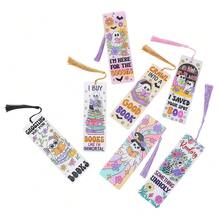 7-Piece Creative Skeleton Ghost Themed Bookmark Set, Cute Halloween Style Acrylic Bookmark Set With Tassel Hanging Rope, Suitable For Students, Book Lovers, Adults, Reading Notes, Halloween Party Decorations, Book Collections, Decorative Items. - Color - View 3