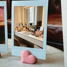 1/10/20pcs Soft 3D Heart-Shaped Photo Holder, Minimalist Textured Desktop Photo Display Stand, Sturdy Support For Cards And Photos, Decorative Ornament For Vanity, Desk And Tabletop - Pink Heart - View 6