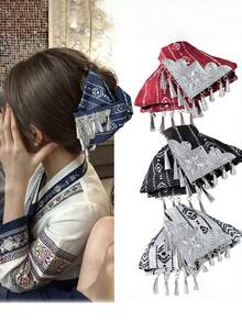 1 pieza Pinza de pelo elegante vintage con borla triangular para mujer, accesorio para coleta y moño, pinza de pelo negra clásica, accesorio para el cabello estilo vacaciones - Multicolor - Ver 13