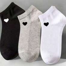 1/3/5/10 Pairs Women's Solid Color Versatile Heart Print Casual Invisible Socks - Multicolor - View 2