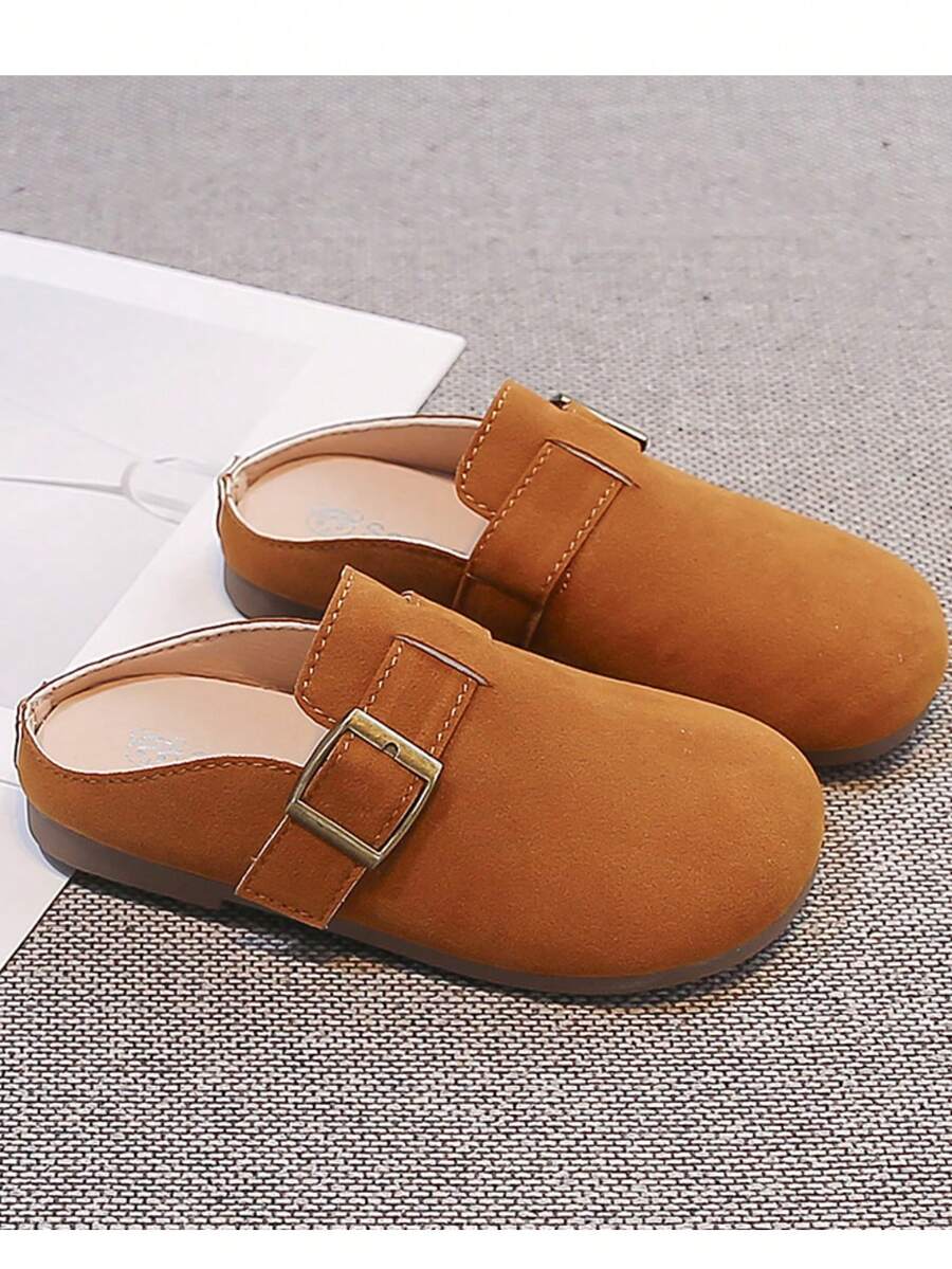 Children's Platform Slippers, Retro Matte Metal Buckle Shoes - Brown - View 1