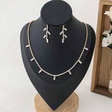 Letingsha 2pcs Necklace & Earrings Set, Exquisite Design, Crystal Inlaid, Sparkling Brilliance, Suitable For Events, Weddings, Celebrations And Daily Wear - White - View 8