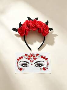 2PCS Halloween Party Headband Set - Includes Flower & Bat Decorated Headbands, Black Rhinestone - Multicolor - View 6