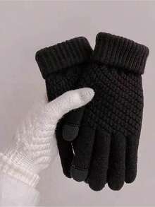 1 Pair Winter Warm Knitted Touchscreen Gloves, Unisex, Warm Ribbed Cuff Messaging Gloves, Soft Full Finger Gloves, Suitable For Cold Weather - Multicolor - View 1
