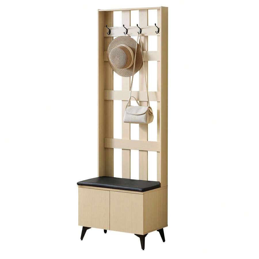 Brown Wood Hall Tree Coat Rack - Brown - View 1