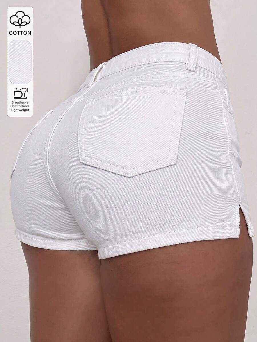 Summer New Versatile Distressed Vintage Denim Shorts, Skinny Sexy Shorts For Women - White - View 1