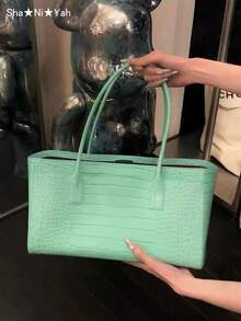 2026新款薄荷綠鱷魚壓紋大容量女款單肩手提包托特包 - 薄荷綠 - 查看 4