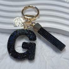 Beautiful Letter Keychain Faux Rhinestone Alphabet Elegant Black Gold Women's/Men's Accessories Suitable For Birthday Anniversary Gifts - Black - View 25