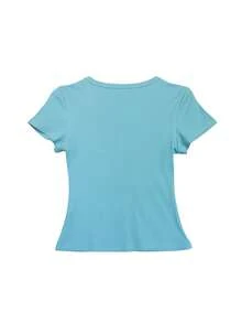 Kaos Wanita Lengan Pendek Polos, Bahu Reguler, Leher Bulat, Potongan Ramping, Atasan Elastis yang Menawan, Ringan, Bernapas, Nyaman, Serbaguna untuk Musim Panas. - Hijau muda - View 2