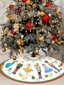 1pc Christmas Tree Skirt Featuring Nutcracker-Themed Soldier And Princess Motifs; A Decorative Mat Designed To Conceal The Tree Stand And Enhance The Festive Atmosphere. - Multicolor - View 2