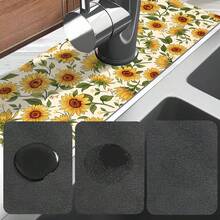 1pc Sunflower Pattern Rubber Faucet Splash Guard, Bathroom Faucet Splash Pad, Mud Guard, Moisture-Proof Non-Slip Faucet Pad, Kitchen Countertop Accessory. Protect Your Kitchen Countertop. - Multicolor - View 9