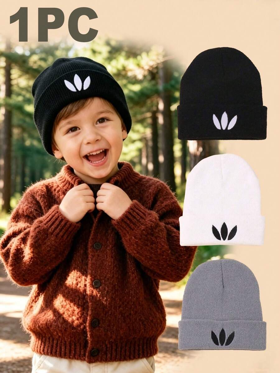 1 st stickad barnmössa för vår, höst och vinter, unisex, klöverdesign, klassisk enfärgad, enkel och moderiktig, mångsidig, bekväm, andningsbar, mjuk och varm utomhusmössa - Multifärgad - Visa 1