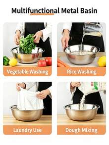 Nestable Stainless Steel Mixing Bowl Set, Deep Multi-Function Vegetable Washing & Prep Basin, Stackable Kitchen Containers, Home Restaurant Baking Cooking, Fruit Vegetable Salad Storage Bowl - View 5