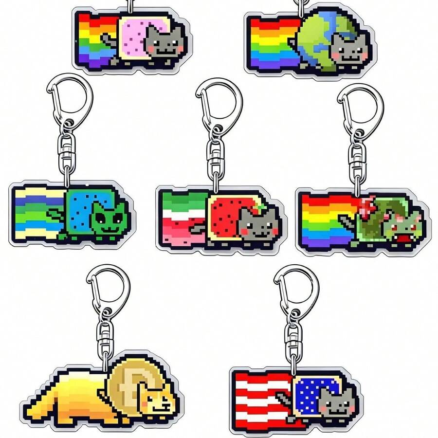 1pc Acrylic Keychain, Cute Cat Keychain, Cartoon Bag Charm, Dogecoin, Zombie, Pony, American Flag Rainbow Bag Pendant, Exquisite Small Gift, Christmas Gift - Multicolor - View 1