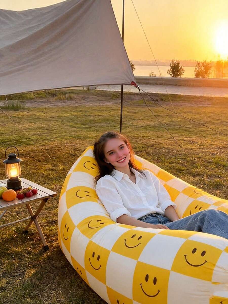 Sofa Lipat Tiup, Kursi Santai Portabel untuk Berkemah di Luar Ruangan, Sofa Kantung Tidur Tiup untuk Rekreasi di Pantai - A - View 1