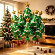 10pcs 16-Inch Christmas Tree Shaped Aluminum Foil Balloons, Suitable For Christmas Holiday Atmosphere Decoration, Store Window Display, Holiday Party Scene Arrangement, Photo Props - View 2