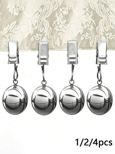 1/2/4pcs Metal Solid Ball Tablecloth Clips, Stainless Steel Ball With Clips, Desktop Stable Grip Clips, Suitable For Home, Outdoor, Camping, Wedding, Picnic, Windproof Tablecloth Fixing Clips, Suitable For Patio, Picnic, Garden Table, Curtains And Drapes