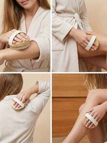 1pc Bath Body Brush, This Natural Dry Brush Helps Purify Lymphatic System, Improve Dry Skin, Reduce Cellulite, And Promote Blood Circulation. Made With Natural Bristles And Massage Knot Design - Multicolor - View 4
