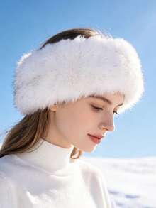 1pc Autumn/Winter Faux Fox Fur Crownless Bucket Hat, Warm Fleece Headband, Outdoor Photography Versatile Headwear - Plush Open-top Style - View 3