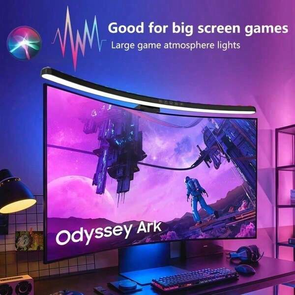 Luz para monitor de computadora, lámpara de pared para pantalla de computadora, luz colgante de computadora con diseño curvo, barra de luz para monitor de computadora, RGB regulable, conexión USB, adecuada para juegos, aprendizaje, trabajo, iluminación de lectura, lámpara de pared para pantalla de computadora, luz de protección ocular para oficina de computadora