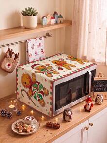 1pc Christmas Microwave Oven Dust Cover Including Christmas Tree Grid, Walnut Soldier, Gingerbread Man, Cartoon Santa Claus & Reindeer Style, Decorative Kitchen Appliance Cover, Christmas Decorations For Home, Kitchen Decor, Merry Christmas Party Decor, Christmas Gift, Xmas Decor, Easy To Clean, Anti-Fouling - Multicolor - View 10