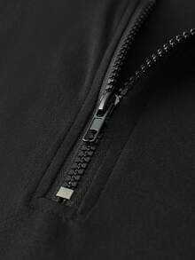 Men's Black Half-Zip T-Shirt, Raglan Sleeve, Autumn/Winter Layering, Commute Casual, 1/4 Zip Stand Collar, Solid Color Base Layer - Black - View 8