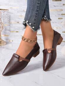 NOBLEARL Women's Fashion Solid Color Round Toe Slip-On Breathable Loafers, Casual Outdoor Tassel Buckle Decor Soft Sole Comfortable Ballet Flats - Brown - View 1