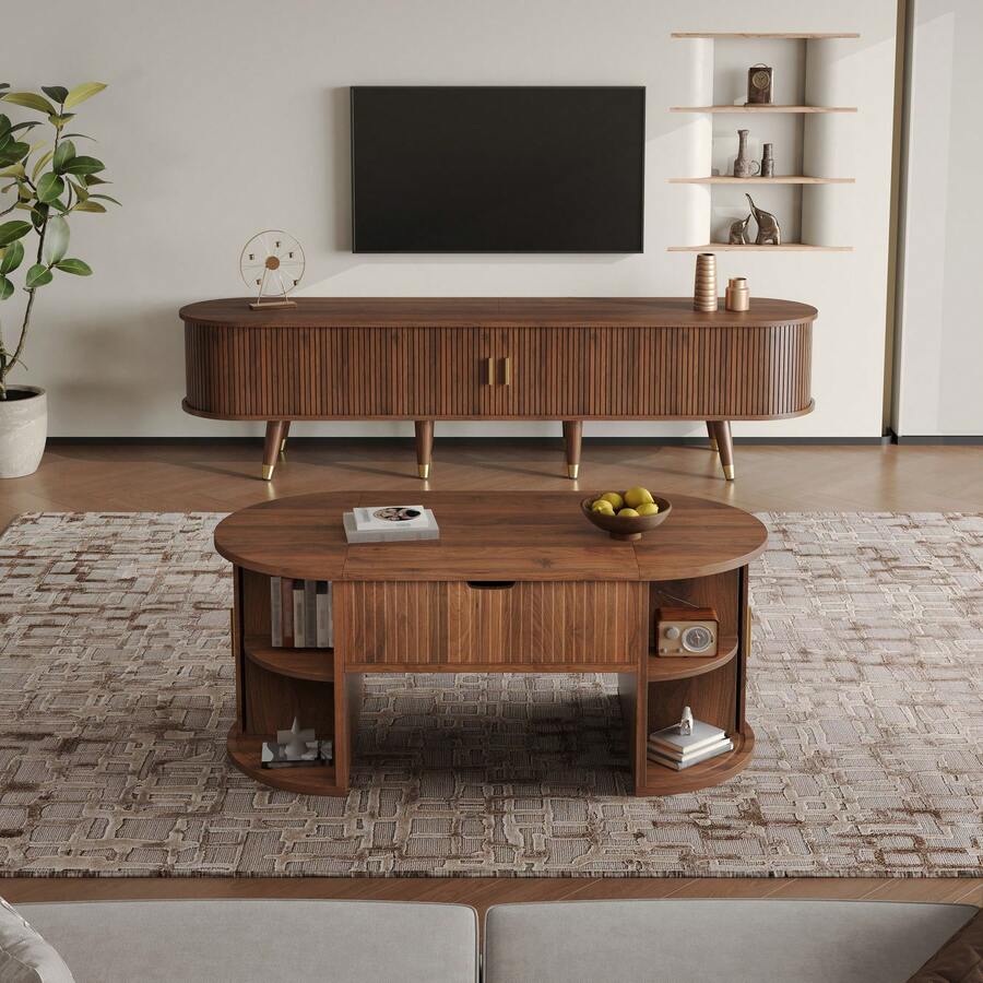 TV Stand Brown - TV Stand With Drawers - Modern Living Room Stand - Walnut - View 1