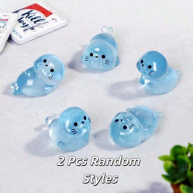 2pcs Glow-In-The-Dark Mini Resin Stamp Decor, Random Cute Cartoon Animal Figurines, Fluorescent Mini Dolphin, Creative Desktop And Home Resin Craft Decoration - One Size - View 11