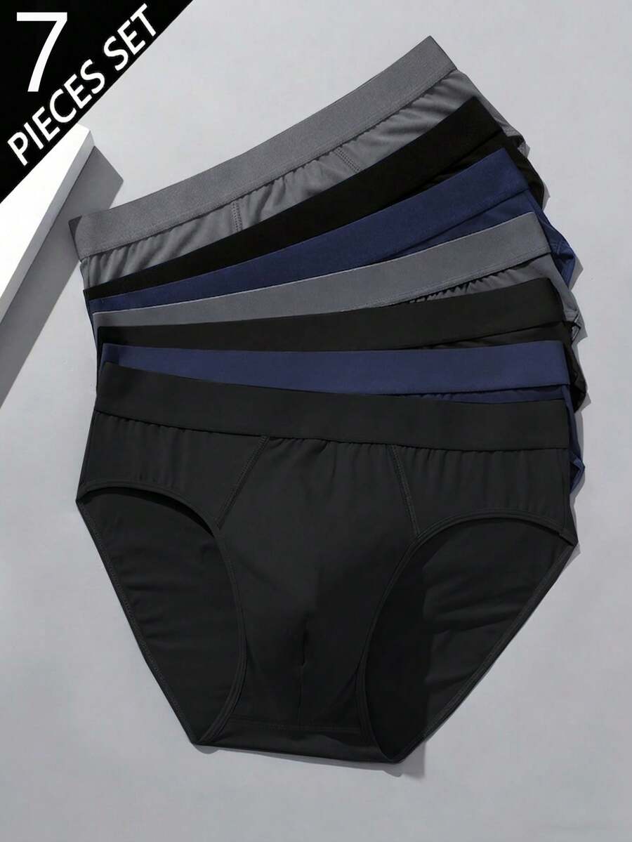 7pcs Tight Sports Triangle Shorts, Solid Color High Elasticity, Can Be Used As Men's Sports Underwear