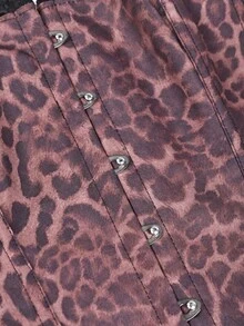 Y2K Leopard Print Fitted Corset Top, Contrast Color Camisole, Front Hook & Back Lace-Up, Women's Halloween Party & Going Out Top Summer - Brown Leopard Print - View 9