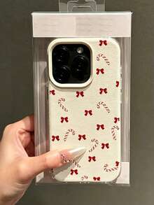 1pc Christmas Element Fashion Candy Cane & Bow Pattern Printed Full Coverage Phone Case, Compatible With IPhone 18/18Pro/18Promax/17/17Pro/17Promax/16Promax/16/16PRO/15/14/13P/12/11 And Other Models, Anti-Drop Minimalist Creative High-Quality TPU Protective Cover, Holiday Gift, Suitable For Various Occasions - Beige - View 4