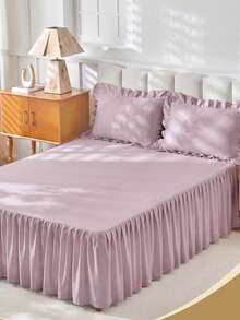 1pc Gray Rose Bed Skirt Bed Cover Bed Sheet, Cozy Bedroom Decor Home Textile, Ruffle Edge With Elastic Corner Straps, Soft Breathable Comfortable, Suitable For Twin/Full/Queen/King Bed, All Season Use, Machine Washable, Mattress Protector - Red Bean Paste Color - View 10