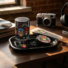 Creative Pattern Rolling Tray Set, Includes 18*14cm Metal Tray, 60mm Grinder, Large Size Rolling Papers (8pcs/Box) And Vacuum Jar. Convenient For Travel, Easy To Use. Home Tools & Party Supplies. Halloween Gift. Christmas Gift. - Multicolor - View 5