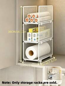 A Stackable Kitchen Storage Basket, Stackable Grid Layered Storage Rack, Vertical Stacking Cabinet Storage Basket, Kitchen Paper, Cling Film, Seasoning Bottle, Household Cabinet Storage And Organizing Accessories Combination Set - one-size - View 10