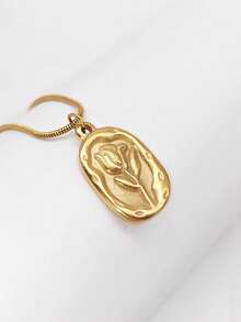 1 pieza Collar colgante de tulipán vintage versátil y premium, material de acero inoxidable de 18K de oro, collar elegante para mujer, adecuado para uso diario, vacaciones en la playa, viajes, combinación de atuendos, citas, fiestas, se puede usar como regalo de vacaciones - Amarillo Oro - Ver 3