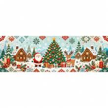 1pc Polyester Printed Tablecloth Table Skirt With Santa Claus, Reindeer, Snow House, Christmas Tree, Gift Box, Candle, Pine Cone, Snowflake Pattern, Suitable For Holiday Dinner, Farmhouse Banquet, Cafe, Home Dining, Christmas Winter Party Decoration - A - View 6
