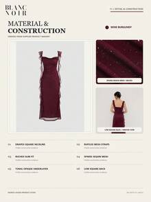 Burgundy| Women's Elegant Burgundy Sequin Mesh Ruffle Trim Bodycon Maxi Dress - 酒紅色 - 查看 10