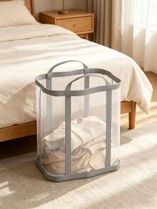 1 Pc Large‑Capacity Collapsible Breathable Mesh Laundry Basket, Rectangular Storage Basket Made Of Thickened Wear‑Resistant Fabric With Reinforced Sturdy Handles, For Storing Dirty Clothes, Bathroom, Dormitory And Laundry Room Organization - Multicolor - View 4
