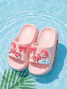 HAHABOBO Kids' Pink Mermaid EVA Platform Slippers, Color-Blocked Side Prints, Lightweight Summer Vacation Beach Shoes, Suitable For Boys And Girls - Pink - View 3