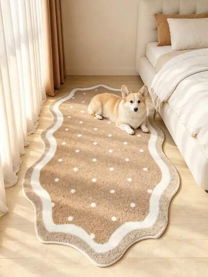 1pc 2026 New - Double Layer Wavy Gradient Brown Long Bedside Carpet, White Spotted Pattern, Wavy Shape Design - Soft Machine Washable Rug, Suitable For Bedroom, Living Room, Kitchen, Hallway, Corridor, Study, Indoor Decor, Bathroom Decor, Decorative Carpet, Bedroom Decor, Small Rug, Carpet, Home Decor, Living Room Carpet, Living Room Small Rug, Bedroom Carpet