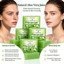 Sabun Buatan Tangan Aloe Vera, 1 buah 4-in-1 Multi-Efek: Sabun Wajah, Sabun Mandi, Sabun Tangan, Sabun Sampo, Pembersih Mendalam, Pengontrol Minyak, Menghaluskan, Melembapkan, Menutrisi, Cocok Untuk Kulit Berminyak, Kusam, Kasar Dan (Rentan Jerawat), Sabun Buatan Tangan Multi-Fungsi - lidah buaya - View 3