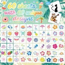 STARTTOOS 60pcs Ocean Floral & Animal Pattern Temporary Tattoo Stickers, Kids DIY Birthday Party Christmas Gift Arm Body Waterproof Temporary Tattoo Decals - Multicolor - View 10