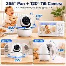 Monitor Bayi dengan Layar LCD 3,2 inci, Kamera PTZ yang Dapat Diputar, Mode VOX, Tidak Membutuhkan WiFi dan Aplikasi, Penglihatan Malam Inframerah, Komunikasi Dua Arah, Monitor Video Lagu Pengantar Tidur - Putih - View 3
